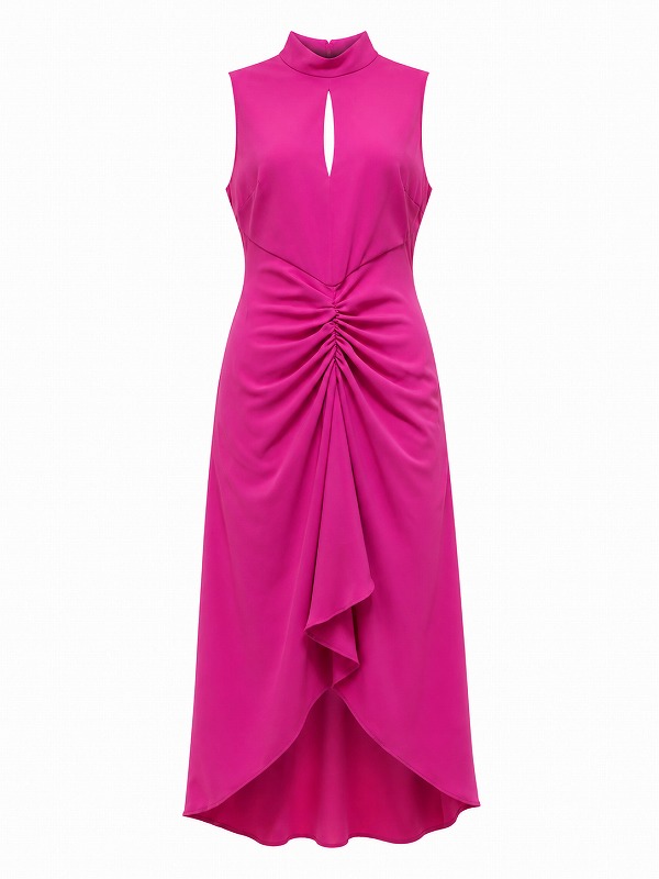 【新品DRESS 1911】バストカットウエストギャザーミモレ丈マーメイドミディアムドレス ピンク【KAREN MILLEN】